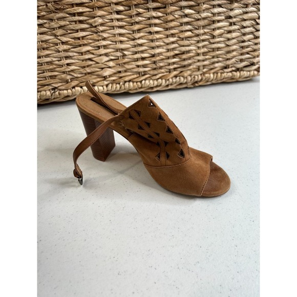 Tahari Marvel Sandals Size 23m Maple Brown Block Heel Suede Cutout Sling Back - Picture 5 of 14